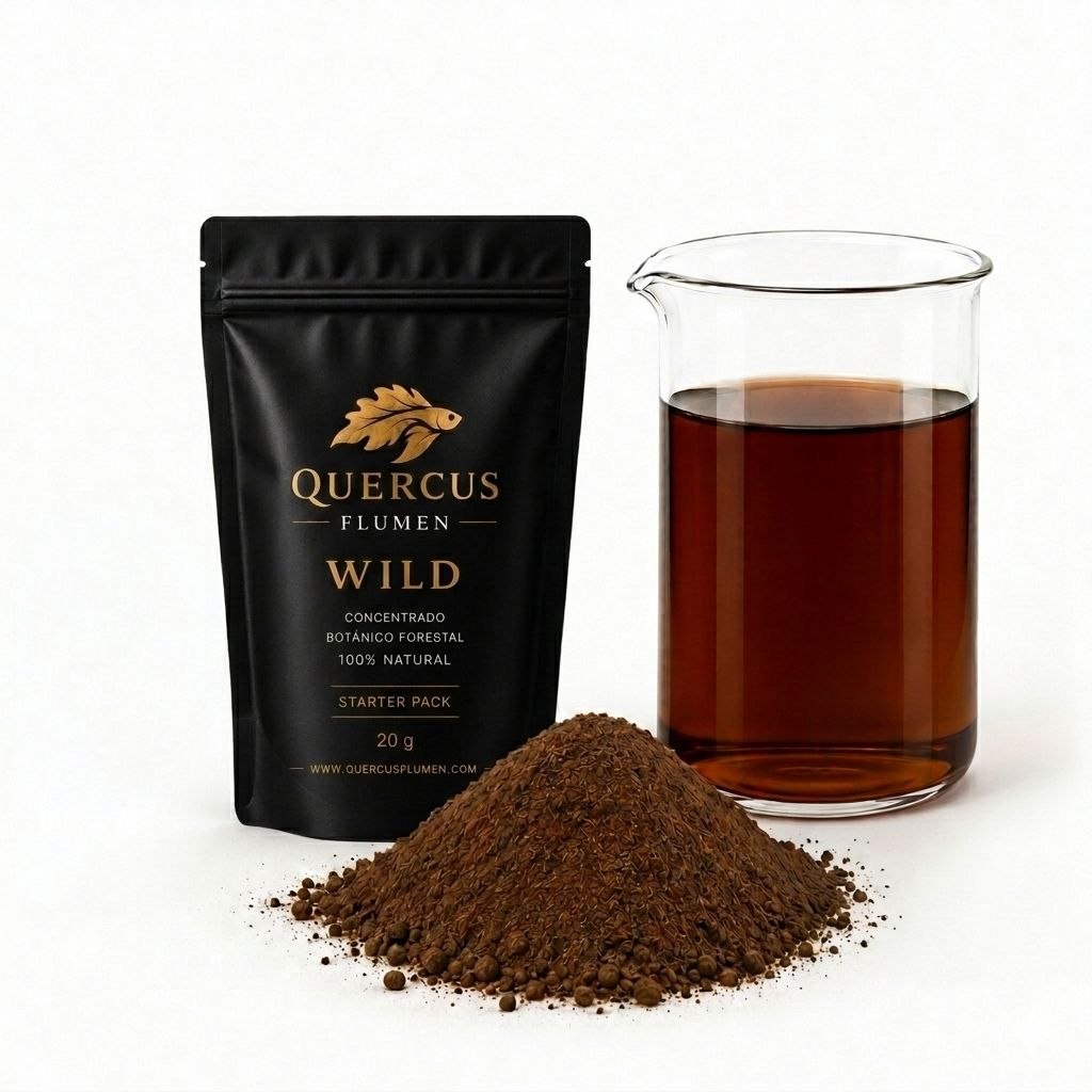 Producto Starter Pack 20G de Wild de Quercus Flumen junto a extracto botánico forestal preparado para sistemas blackwater y acuarios naturales